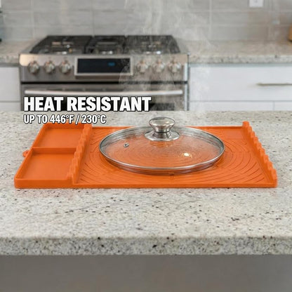 Silicone Grill Mat Compatible with Blackstone,Heat Resistant,16 x 11.5 Inches,Three-Zone Design with Storage Compartment, Dishwasher Safe (Orange)