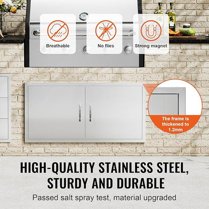 VEVOR BBQ Access Door, 42W x 21H Inch Double Outdoor Stainless Steel Flush Mount Door with Handles, for BBQ Island, Grilling Station, Outside Cabinet