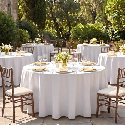 Fitable 8 Pack White Round Tablecloths - 120 Inches in Diameter | Wrinkle & Stain Resistant, Washable Polyester Fabric Cloth Cover, For Wedding, Party, Banquet, Formal Events