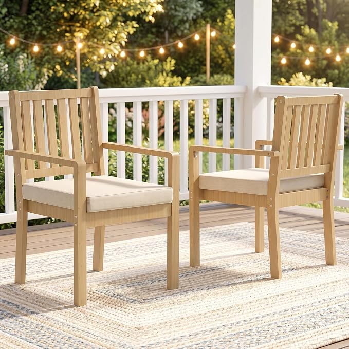 Wisteria Lane Acacia Patio Dining Chairs Set of 2, Outdoor Wood Chairs with Thick Cushions, Modern Patio Seating for Porch, Backyard, Garden, Indoor Use, Brown