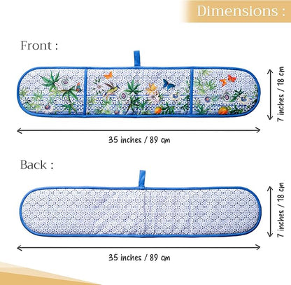 Maison d' Hermine Double Oven Mitts 100% Cotton 7"x35" Double Oven Mitt Heat Resistant BBQ Cooking Gloves with Loop Baking Grilling Kitchen Hotel Home Farmhouse Spring Summer (Passiflora)