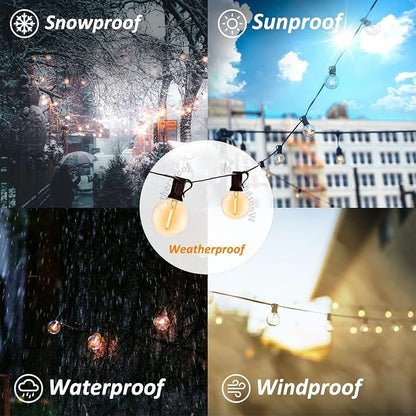 200FT Outdoor Patio Lights Waterproof G40 LED Globe String Lights for Outside with 104 Shatterproof Plastic Bulbs Bistro Lights for Backyard Gazebo Cafe Market, 2Pack x 100FT