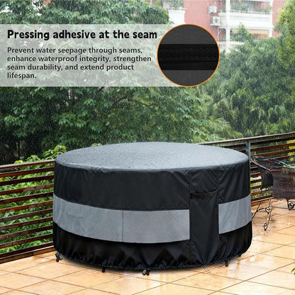 Round Patio Furniture Cover Black Grey Waterproof Up to 10000pa for 42 x 28 Inch Outdoor Round Table Covers