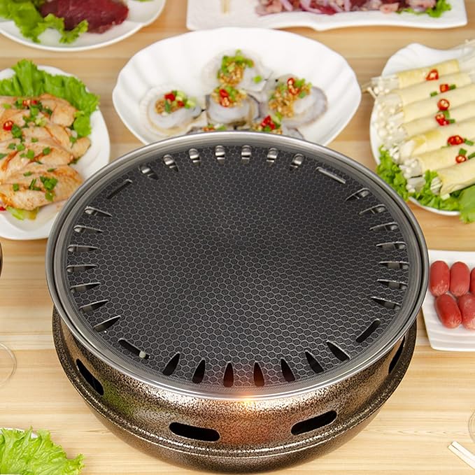 BBQ Barbeque Barbecue Grill, BBQ, Japanese Style Charcoal Smokeless Grill, Maifan Stone Non-Stick Baking Tray, Heat Evenly, 4-6 People (Color : A)