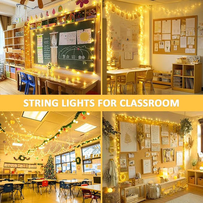 JMEXSUSS 33ft 100 LED Warm White Christmas String Lights for Room Decor | Battery Operated Christmas Lights with 8 Modes Remote, Twinkle Fairy Mini Lights for Bedroom Home Wall House Decor