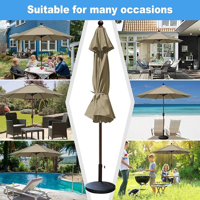 Eurmax USA 10-Year-Non-Fading 10FT Outdoor Patio Market Umbrella,UPF50+ UV Resistant Sun Shade,Heavy Duty Commercial Grade,Crank Lift Design,Windproof Vented Top for Garden,Pool,Deck,Mushroom