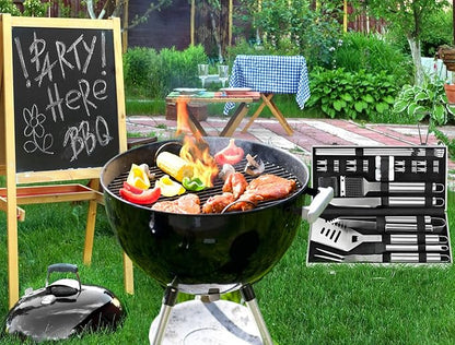 POLIGO 22PCS Heavy Duty BBQ Grill Accessories Set, Non-Slip Grill Tools for Outdoor Grill Set Stainless Steel Grill Utensils Set, Deluxe Grilling Tools Set in Aluminum Case Ideal Gifts for Men Silver