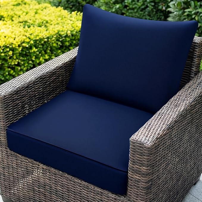Outdoor Chair Cushion Patio Furniture Seat & Back Pillow 24 x 24 Inch Blue | Rain-Proof Cover Removable Replacement with Ties for Wicker Sofa Couch Sunbrella Outside