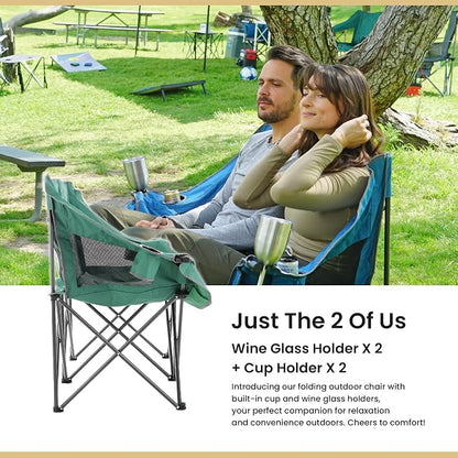 ARROWHEAD OUTDOOR Portable Folding Double Duo Camping Chair Loveseat | 2 Cup & Wine Glass Holder, Carrying Bag, Supports up to 500lbs, Beach, Tailgating, Fishing, Patio, Hunting, Backyard, Picnic