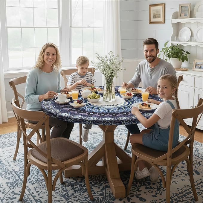 opstellen Fitted Round Tablecloth Waterproof Table Cloth Vinyl Indoor Outdoor Circle Cover for 36-44" Tables Dining Kitchen Apartment Home Party Gear Gifts Summer Fall Patio Picnic Camping Essentials