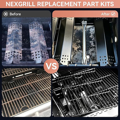 Grill Parts Kit for Home Depot Nexgrill 4 Burner 720-0830H & 5 Burner 720-0888/720-0888N, Porcelain Steel Heat Plates Flame Tamers, Porcelain Cast Iron Grates Gas Grill Replacement Parts, 13 x 17 Inch