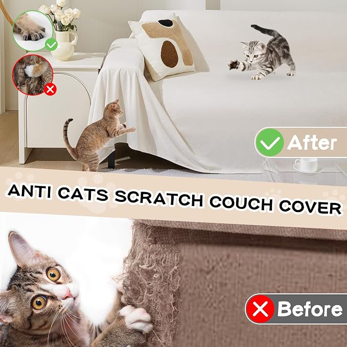 MEETSKY Sectional Couch Cover for 3 Cushion Sofa Washable, Cat Scratch Proof Sofa Covers, Furniture Protector Oversized L Shape Big Sofa Slipcovers for Dogs, 91" x 150", Creamy White