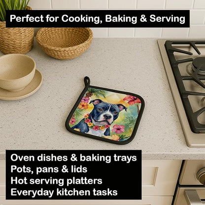 Caroline's Treasures Staffordshire Bull Terrier Luau Pair of Pot Holders Kitchen Heat Resistant Pot Holders Sets Oven Hot Pads for Cooking Baking BBQ, 7 1/2 x 7 1/2