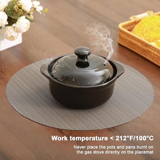 15 Inch Round Placemats Set of 4, Washable Vinyl Woven Place Mats | Heat Resistant Non-Slip Braided Table Mats for Dining Table Kitchen Indoor & Outdoor Use (Dark Gray, Set of 4)