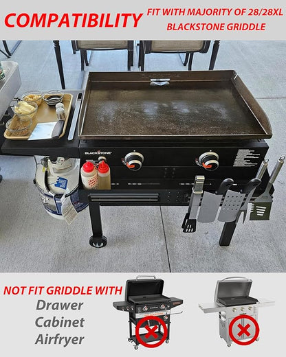 Front Griddle Caddy for Blackstone 28/28XL Inch With Two Magnetic Tool Holders, Large Capacity for Blackstone Griddle Accessories 28 Inches Bottle Storage, Easy Front Access, Black Stone Caddy