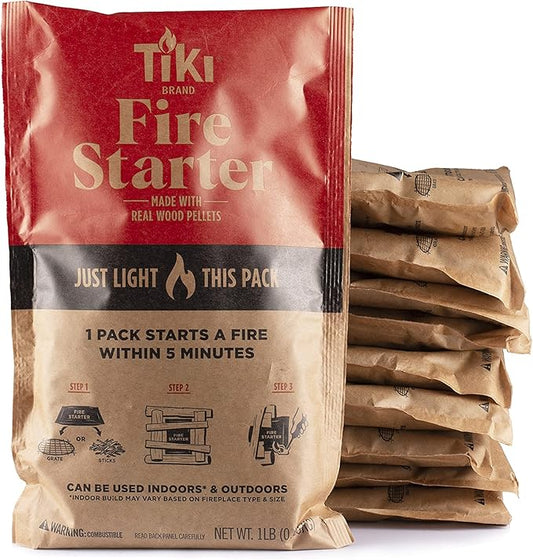 Tiki Fire Starter 10-Pack – Easy-to-Use Wood Pellet Fire Starters for Smokeless Outdoor Fire Pits & Indoor Fireplaces, Quick Lighting for Smokeless Fires, Ideal for Camping, Backyard, and Fireplaces