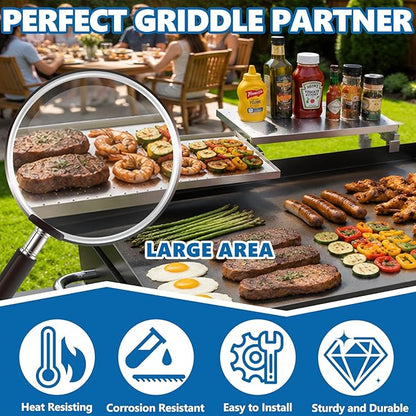 SafBbcue Griddle Warming Rack for Blackstone 36" Griddles, Reversible Warming Rack for Blackstone Flat Top Griddle Accessories to Expand Cooking Space, Universal Stainless Steel Side Shelf, 2 Pack