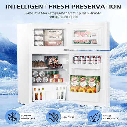 Antarctic Star 3.1 Cu.Ft.Compact Refrigerator with Freezer,Mini Fridge 2-Door with Adjustable Removable Shelves,For kitchen/Apartment/Dorm/Office,WHITE