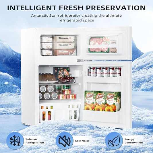 Antarctic Star 3.1 Cu.Ft.Compact Refrigerator with Freezer,Mini Fridge 2-Door with Adjustable Removable Shelves,For kitchen/Apartment/Dorm/Office,WHITE