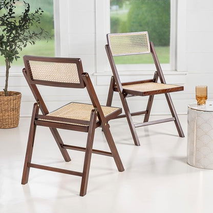 JONATHAN Y Theo Teak Wood and Rattan Folding Chairs, Set of 2, Dark Brown | Woven Cane Seat And Back, Portable Lightweight Design, For Dining And Living Room, Mid-Century Vintage Bohemian Style