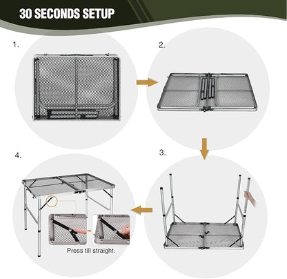 REDCAMP 36x24 Folding Grill Table for Outside, Lightweight Portable Metal Aluminum Outdoor Grill Table with Adjustable Height Legs, Great for Camping Picnic Cooking BBQ, Silver 3ft