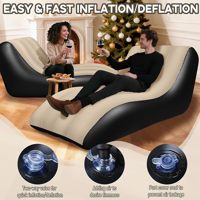 SeaSlep Inflatable Couch for Camping, Blow-Up Couch with Flocked Surface, Portable Inflatable Couch, Twin Size Sofa Bed, Comfortable Air Sofa Outdoor, Durable Blow up Couch for Indoor/Outdoor(Brown)