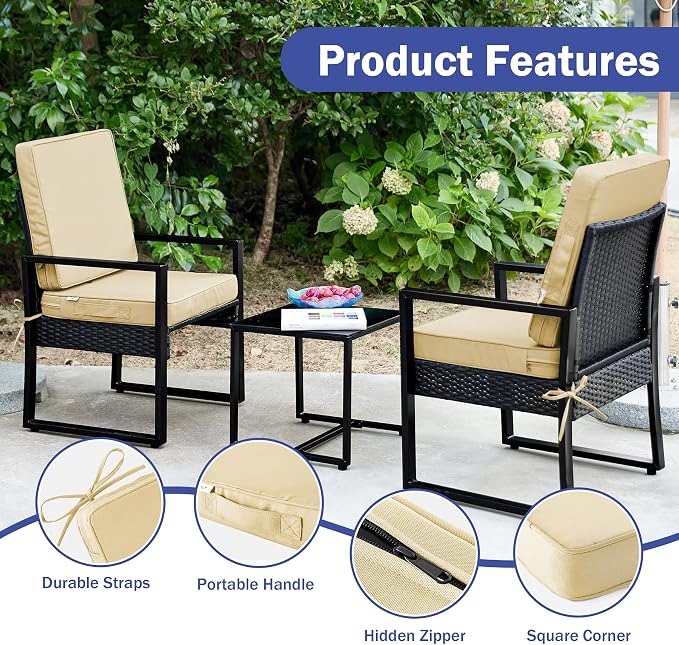 IPYNBAP Outdoor Cushions, Outdoor Chair Cushions 22x22x3 Inch, Cushions for Outdoor Furniture with Removable Cover, Waterproof & Fade Resistant Outdoor Seat Cushions for Patio, Lawn, Beige