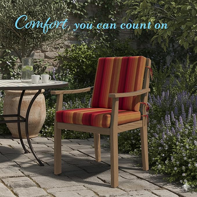 California Umbrella Outdoor Dining Chair, Patio Seat Cushion, 20 x 40 Inch, Premium Outdoor Memory Foam, Fade Resistant Sunbrella Fabric, Fabric Ties,Astoria Sunset