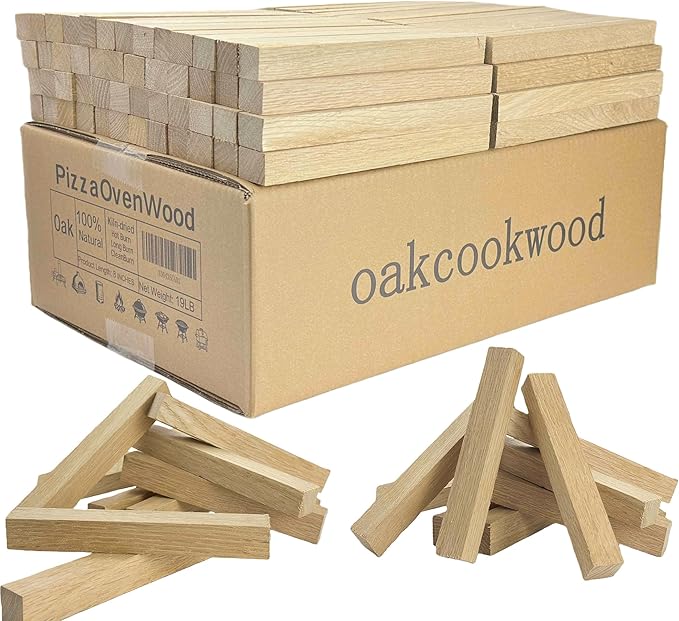 Pizza Oven Wood 19 Lbs Kiln-Dried Oak 8 Inch Mini Barkless Cooking Logs for Pizza Ovens, Grills & Smokers, Fits Ooni, Gozney, Solo Stove, for Camping, Fire Pits & Bonfires