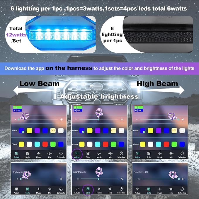 Led Grille Grill Lights for Tundra Platinum 1794 Edition 2022-2026 | RGB 3rd gen Grills raptor Light Toyota Tundra assembly accessories