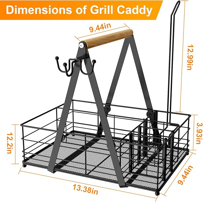 JBBTOOL Grill Caddy, BBQ Caddy for Outdoor Grill with Paper Towel Holder, Picnic Utensil Caddyfor Outdoor Kitchen, RV, Patio, Tailgate, Camping Essentials, Grilling Gifts for Men, Barbecue Tool Sets