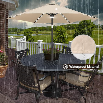 FLAME&SHADE Solar Patio Umbrella with Centre Light, 7.5 FT Beige | UV Protection, Small Solar Outdoor Umbrella for Porch, Deck, Backyard, Garden, Provides Evening Lighting, 24 LED Lights