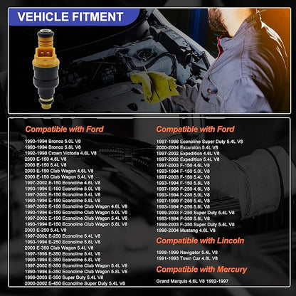 HiSport Fuel Injector 0280150943 4Holes 1PC Compatible with Ford, Lincoln, Mercury Vehicles 4.6L 5.0L 5.4L 5.8L E150, E250, E350, F150, F250, F350, Mustang Expedition Thunderbird Replaces 0280150939