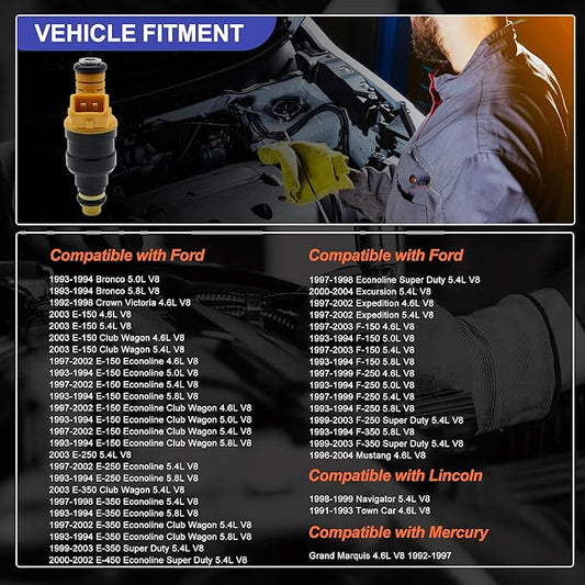 HiSport Fuel Injector 0280150943 4Holes 1PC Compatible with Ford, Lincoln, Mercury Vehicles 4.6L 5.0L 5.4L 5.8L E150, E250, E350, F150, F250, F350, Mustang Expedition Thunderbird Replaces 0280150939