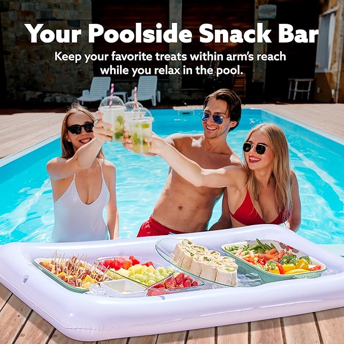JOYIN 3-Pack Inflatable Serving Bars Cooler - Inflatable Cooler Ice Buffet Salad Serving Trays with Drain Plug, Food Drink Holder for Indoor Outdoor Summer Picnic Beach Pool Luau Party