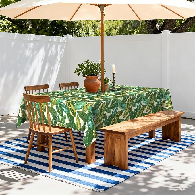 LVTXIII Rectangle Outdoor Tablecloth with Umbrella Hole and Zipper, Water-Repellent 60 x 84 Inch Patio Table Cover for Picnic, Garden, Backyard Dining, Lush Leaf Jungle