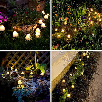 JMEXSUSS 2 Pack Solar String Lights Outdoor, 20 LED 36ft, Mushroom | Outdoor Waterproof, Warm White, 8 Modes Solar Pathway Lights for Outside Garden Patio Yard Decorations