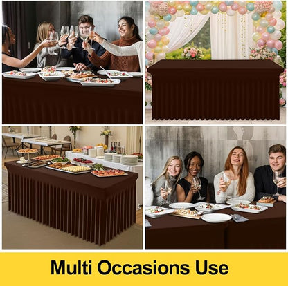 Smiry Spandex Elastic Fitted Table Cloth Skirt for 4FT Rectangle Table | Stretch Washable Table Cloth, Banquet Table Cover for Wedding, Party, Indoor & Trade Shows, (Coffee, 48Lx24Wx30H)
