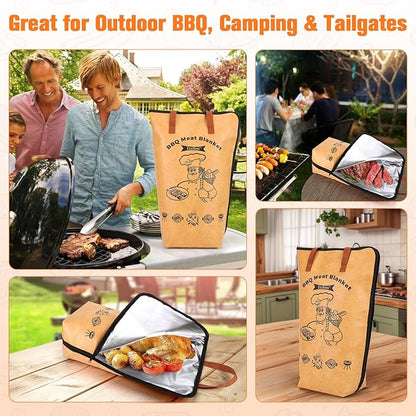 BBQ Blanket for Resting Meat – 5-Layer Insulated Brisket Blanket & Meat Resting Bag, Keeps Brisket, Turkey, Pork Shoulder & Ribs Juicy, Smoker Grill Accessories & BBQ Gifts for Men, Dads -- Brown