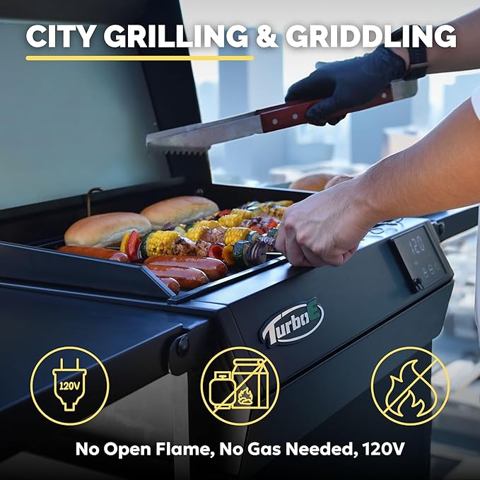 Turbo E Sport Compact Electric Grill, 1700W Infrared, Digital Display with Probe, Apartment Friendly