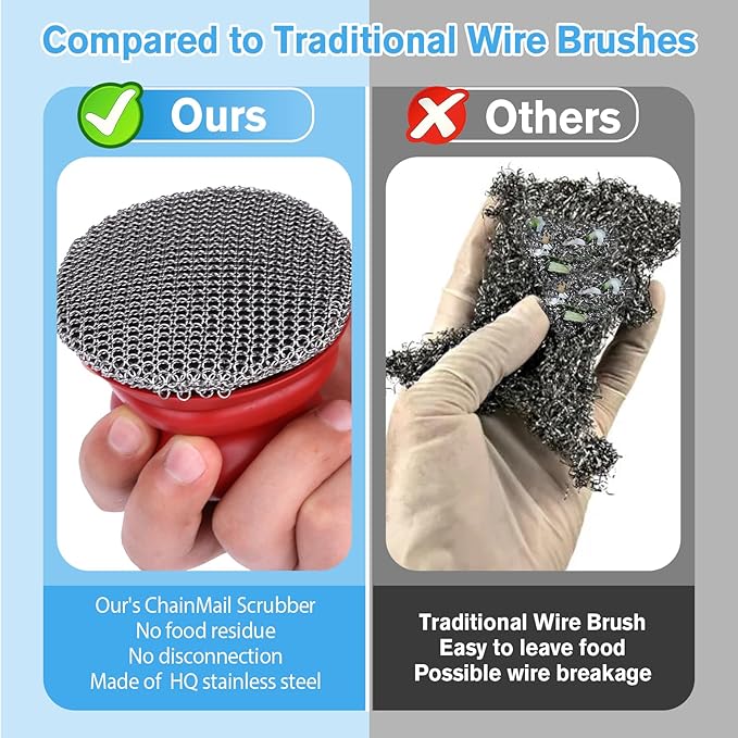 Cast Iron Scrubber and Scraper, Chain Mail Scrubber Cast Iron for Cleaning Dishes, Stock Pots, Pans, Griddles, Grills, Dish Scouring Pads