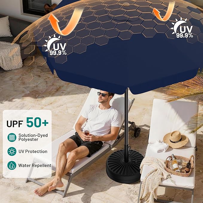 AreShark 9FT Valance Patio Umbrella, Outdoor Table Umbrella with Tilt and Crank, Outdoor Market Umbrellas W/ 8 Sturdy Ribs UV Protection for Garden, Deck, Backyard and Pool, Navy