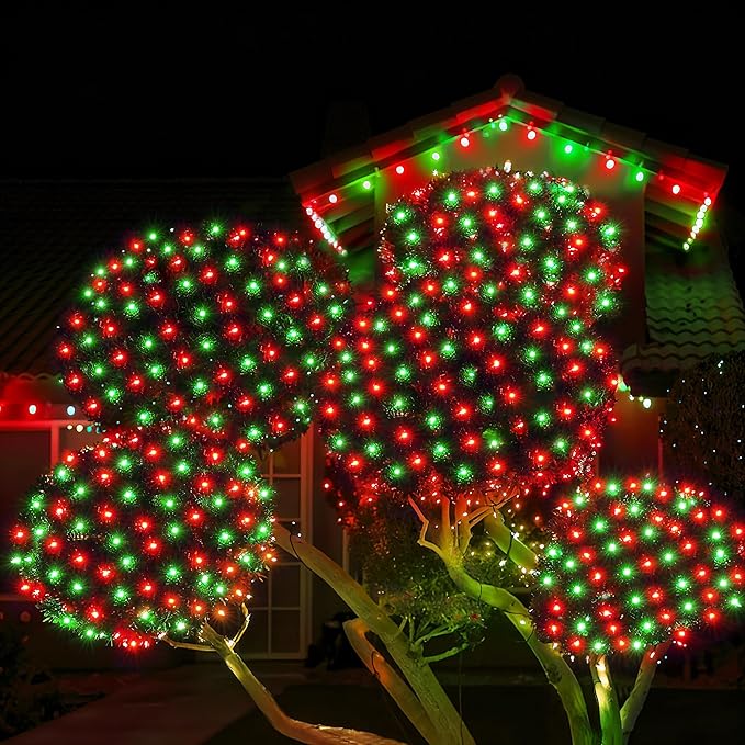WBao Christmas Lights Outdoor 200LED 8.4ft x 5.2ft Christmas Net Lights with 8 Modes, Timer, End to End Connectable, Waterproof for Lawn, Bushes, Trees Outdoor Xmas Decorations, Red Green