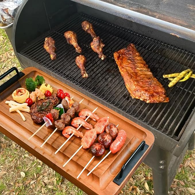 Large Wooden Charcuterie Board with Handles Long BBQ Serving Tray Platters | Rectangular Meat Cutting Board with Juice Grooves for Party Appetizers,Home & Outdoor Housewarming Gift 23.6x11.8x1.1”