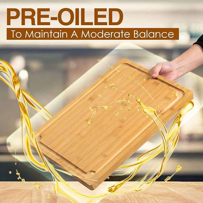 Extra Large Cutting Board, 17.6" Bamboo Cutting Boards for Kitchen with Juice Groove and Handles Kitchen Chopping Board for Meat Cheese board Heavy Duty Serving Tray, XL, Empune (Pack of 2)