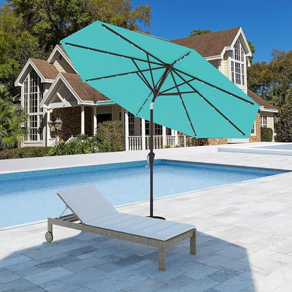 9FT Patio Umbrella with Solar Lights,Outdoor Market Umbrella with Tilt and Crank, LED Lighted Table Umbrella for Garden,Deck,Backyard,Pool,Beach (Peacock Blue)