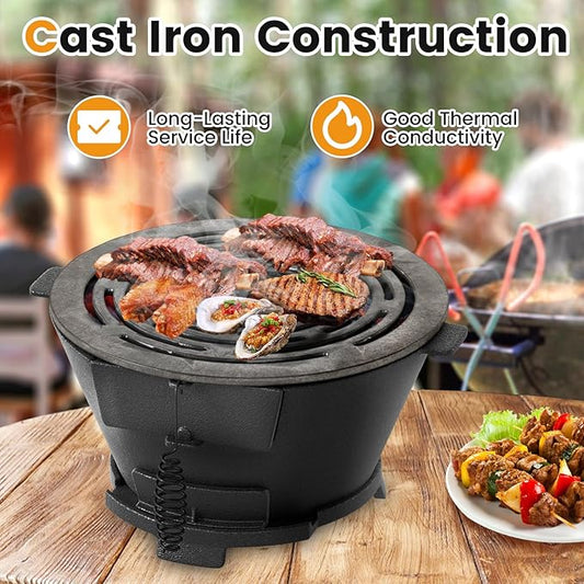 Giantex Cast Iron Hibachi Grill, Portable Japanese BBQ Charcoal Grill with Double-Sided Grate, Air Regulating Door & Fire Gate, Tabletop Camping Grill for Outdoor Cooking, Backyard, Picnic