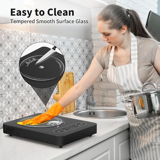 VBGK Single Burner Electric Cooktop,110V 1800W Electric Stove Top with LED Touch Control,10 Power Levels, 4 hTimer, Safety Lock,Portable cooktop,Overheat protection