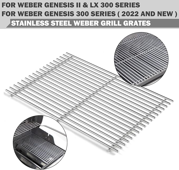 Genesis II E-310 Grates Replacement for Weber Genesis II E310 E-315 E-335 Genesis 2 Gs4 Grill Parts Replacement Grates 66095 Stainless Steel Cooking Grids II LX E-340 S-340 66802 Grates 300 Series