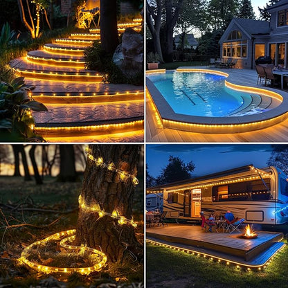 LairtPOW Larger Tube Solar Rope Lights with Remote,98FT 300LEDs Outdoor Solar Strip Lights,IP67 Waterproof USB Charging Solar String Lights, Timing & 8 Modes Fairy Light for Garden Tree (Warm White)
